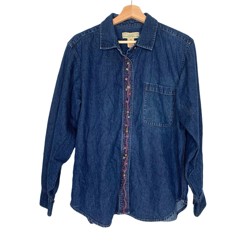 Telluride Clothing Co. Blue Denim Long-Sleeve Button-Up Top Shirt Size 14